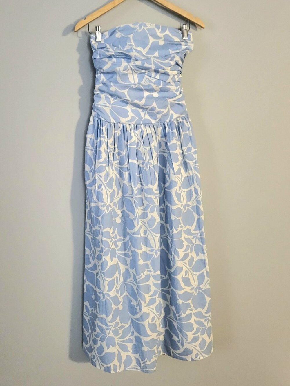 Band of the Free Blue and White Floral Cotton Strapless Dress Size Small